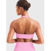 imageYEOREO Women Halter Sports Bra Light Support V Neck Padded Strappy Open Back Workout Gym TopsPink