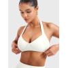 imageYEOREO Women Halter Sports Bra Light Support V Neck Padded Strappy Open Back Workout Gym TopsWhite
