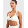 imageYEOREO Women Halter Sports Bra Light Support V Neck Padded Strappy Open Back Workout Gym TopsWhite
