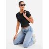 imageYEOREO Womens Basic T Shirts Casual Going Out Short Sleeve Crop Tops Eriney Slim Fit Crew Neck Y2K TeeBlack