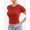 imageYEOREO Womens Basic T Shirts Casual Going Out Short Sleeve Crop Tops Eriney Slim Fit Crew Neck Y2K TeeRed