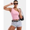 imageYEOREO Womens One Shoulder Tops Sleeveless Going Out Tank Top Fanciy Double Lined Cropped Tee Y2K Summer Shirts Slim FitBaby Pink