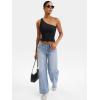 imageYEOREO Womens One Shoulder Tops Sleeveless Going Out Tank Top Fanciy Double Lined Cropped Tee Y2K Summer Shirts Slim FitBlack