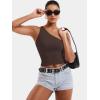 imageYEOREO Womens One Shoulder Tops Sleeveless Going Out Tank Top Fanciy Double Lined Cropped Tee Y2K Summer Shirts Slim FitBrown
