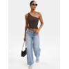 imageYEOREO Womens One Shoulder Tops Sleeveless Going Out Tank Top Fanciy Double Lined Cropped Tee Y2K Summer Shirts Slim FitBrown
