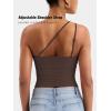 imageYEOREO Womens One Shoulder Tops Sleeveless Going Out Tank Top Fanciy Double Lined Cropped Tee Y2K Summer Shirts Slim FitBrown