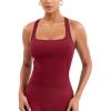imageYEOREO Esteile Workout Tank Tops for Women Square Neck Sleeveless Camisole Tops Seamless Racerback Gym Athletic Yoga ShirtsWine Red