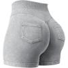 imageYEOREO Impact Biker Shorts for Women with Pockets Bridgie Cargo High Waist Seamless Faux Denim Workout Gym ShortsLight Gray
