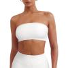 imageYEOREO Strapless Bandeau Sports Bra for Workout Seamless Tube Top Gym Padded Wireless BraWhite