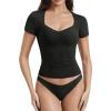 imageYEOREO Women Double Layer Fitted T Shirt Short Sleeve Livia SecondSkin Sexy SweetheartNeck Slim Fit Causual Basic Y2K TopBlack