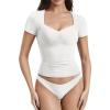 imageYEOREO Women Double Layer Fitted T Shirt Short Sleeve Livia SecondSkin Sexy SweetheartNeck Slim Fit Causual Basic Y2K TopWhite