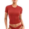 imageYEOREO Womens Basic T Shirts Casual Going Out Short Sleeve Crop Tops Eriney Slim Fit Crew Neck Y2K TeeRed