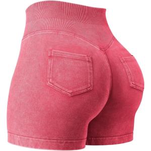 imageYEOREO Impact Biker Shorts for Women with Pockets Bridgie Cargo High Waist Seamless Faux Denim Workout Gym ShortsTile Red