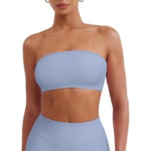 imageYEOREO Strapless Bandeau Sports Bra for Workout Seamless Tube Top Gym Padded Wireless BraJacaranda