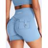 imageYEOREO CoreFlex Scrunch Workout Shorts with Pockets for Women 45quot High Waisted Cargo Gym Biker Shorts Tummy Control YogaLight Blue