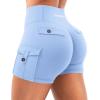 imageYEOREO CoreFlex Women Workout Gym Shorts with Cargo Pockets Hidden Scrunch 36quot Inseam No Front Seam Biker ShortsLight Blue