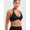 imageYEOREO Halter Sports Bras for Women Low Impact Removable Padded Adgustable Front Twist Deep V Seamless Workout Gym TopsBlack