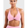 imageYEOREO Halter Sports Bras for Women Low Impact Removable Padded Adgustable Front Twist Deep V Seamless Workout Gym TopsPink