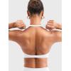 imageYEOREO Halter Sports Bras for Women Low Impact Removable Padded Adgustable Front Twist Deep V Seamless Workout Gym TopsWhite