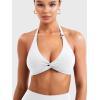imageYEOREO Halter Sports Bras for Women Low Impact Removable Padded Adgustable Front Twist Deep V Seamless Workout Gym TopsWhite