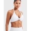 imageYEOREO Halter Sports Bras for Women Low Impact Removable Padded Adgustable Front Twist Deep V Seamless Workout Gym TopsWhite