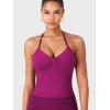 imageYEOREO SoftHue Impact Longline Strappy Top Womens Halter Workout Tank Tops Backless Gym Longline with Adjustable StrapBerry