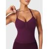 imageYEOREO SoftHue Impact Longline Strappy Top Womens Halter Workout Tank Tops Backless Gym Longline with Adjustable StrapBlack Cherry