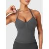 imageYEOREO SoftHue Impact Longline Strappy Top Womens Halter Workout Tank Tops Backless Gym Longline with Adjustable StrapDark Grey