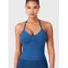 imageYEOREO SoftHue Impact Longline Strappy Top Womens Halter Workout Tank Tops Backless Gym Longline with Adjustable StrapElegant Blue