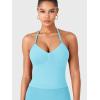 imageYEOREO SoftHue Impact Longline Strappy Top Womens Halter Workout Tank Tops Backless Gym Longline with Adjustable StrapLight Blue