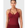 imageYEOREO SoftHue Impact Longline Strappy Top Womens Halter Workout Tank Tops Backless Gym Longline with Adjustable StrapScarlett Red