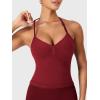 imageYEOREO SoftHue Impact Longline Strappy Top Womens Halter Workout Tank Tops Backless Gym Longline with Adjustable StrapScarlett Red