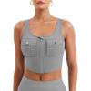 imageYEOREO CoreFlex Workout Tank Tops for Women U Neck Zip Up Crop Top Sleeveless Athletic Yoga Camisole Yvetty Going Out TopsLight Grey