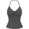 imageYEOREO SoftHue Impact Longline Strappy Top Womens Halter Workout Tank Tops Backless Gym Longline with Adjustable StrapDark Grey