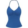 imageYEOREO SoftHue Impact Longline Strappy Top Womens Halter Workout Tank Tops Backless Gym Longline with Adjustable StrapElegant Blue