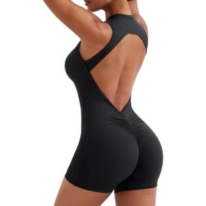 imageYEOREO Backless Workout Jumpsuits Women One Piece Sleeveless Jumpsuit with Pads Tessia Scrunch Butt Yoga RomperBlack