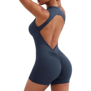 imageYEOREO Backless Workout Jumpsuits Women One Piece Sleeveless Jumpsuit with Pads Tessia Scrunch Butt Yoga RomperNavy