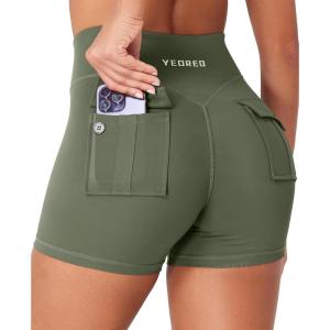 imageYEOREO CoreFlex Cargo Pocket Workout Shorts for Women Scrunch Zipper 36quot High Waisted Yoga Gym ShortsArmy