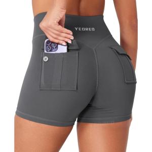 imageYEOREO CoreFlex Cargo Pocket Workout Shorts for Women Scrunch Zipper 36quot High Waisted Yoga Gym ShortsCarbon