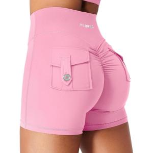 imageYEOREO CoreFlex Scrunch Workout Shorts with Pockets for Women 45quot High Waisted Cargo Gym Biker Shorts Tummy Control YogaBubblegum Pink