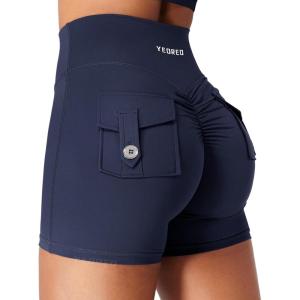 imageYEOREO CoreFlex Scrunch Workout Shorts with Pockets for Women 45quot High Waisted Cargo Gym Biker Shorts Tummy Control YogaNavy