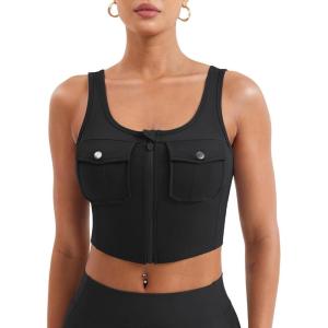 imageYEOREO CoreFlex Workout Tank Tops for Women U Neck Zip Up Crop Top Sleeveless Athletic Yoga Camisole Yvetty Going Out TopsBlack