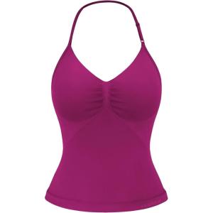 imageYEOREO SoftHue Impact Longline Strappy Top Womens Halter Workout Tank Tops Backless Gym Longline with Adjustable StrapBerry