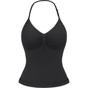 imageYEOREO SoftHue Impact Longline Strappy Top Womens Halter Workout Tank Tops Backless Gym Longline with Adjustable StrapBlack