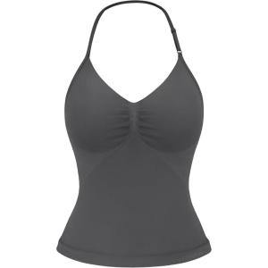 imageYEOREO SoftHue Impact Longline Strappy Top Womens Halter Workout Tank Tops Backless Gym Longline with Adjustable StrapDark Grey