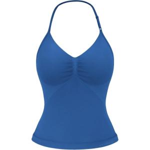 imageYEOREO SoftHue Impact Longline Strappy Top Womens Halter Workout Tank Tops Backless Gym Longline with Adjustable StrapElegant Blue
