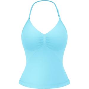 imageYEOREO SoftHue Impact Longline Strappy Top Womens Halter Workout Tank Tops Backless Gym Longline with Adjustable StrapLight Blue