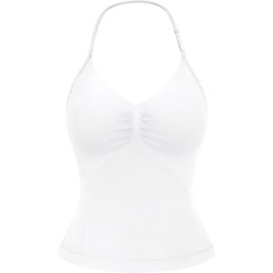 imageYEOREO SoftHue Impact Longline Strappy Top Womens Halter Workout Tank Tops Backless Gym Longline with Adjustable StrapWhite