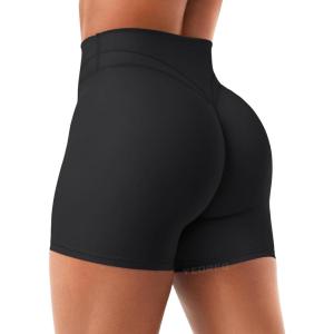 imageYEOREO Women Workout Yoga Shorts 45quot No Front Seam Hidden Scrunch Almiy High Rise Buttery Biker ShortsBlack