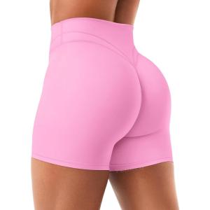 imageYEOREO Women Workout Yoga Shorts 45quot No Front Seam Hidden Scrunch Almiy High Rise Buttery Biker ShortsBubblegum Pink